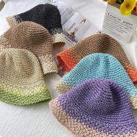 Summer Sunshade Hat Straw Woven Handmade Crochet Bucket Straw Hat Color Contrast Female Beach Patchwork Fisherman Hat