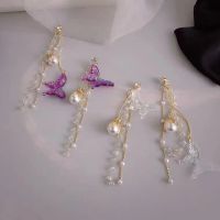 Women 2022 Bow Tassel Earrings Korean Net Celebrity Style With Pearl Jewelry Fairy Temperament High Quality Big Earrings