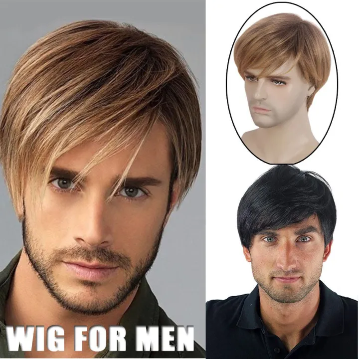 QUESU Fashion Brown Synthetic hair Ombre Haircut Hairstyle Replacement Male  Hair Toupee Short Straight Cosplay Wigs Men Wigs | Lazada PH