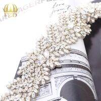 【CW】 (1piece) Beaded Sew Hot Sliver Rhinestone Wedding Sash Applique for Bridal Wristbands