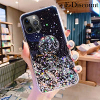 เคสสำหรับ Apple iPhone 15 Pro Max 15 Plus โทรศัพท์ใหม่ ฝาครอบเลื่อมรูปดาวพระจันทร์แสงแวววาวซิลิโคนใสขาตั้งพับได้ป้องกันการตกหล่นสำหรับ iPhone 15 Plus 15 Pro Max เคส