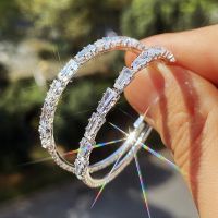 【YP】 Huitan New Design Hoop Earring Inlaid CZ Stone Engagement Wedding Big Round Female Earrings