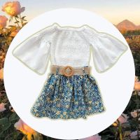 COD DSFERTEREERRE Baby Baju Two-piece Comfortable Lace Long Sleeve Top Off-the-Shoulder 1 Floral Short Skirt