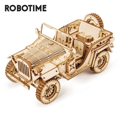 Robotime 1:18 369pcs Retro DIY Movable 3D Army Jeep Wooden Puzzle Game Assembly Toy Gift for Children Teens Adult MC701