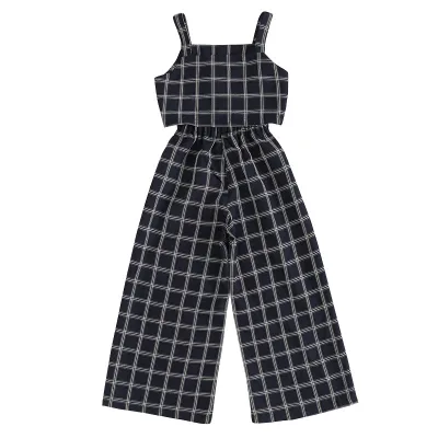 4 to 16 Years Big Girls Overalls Casual Korean Elastic Waist Plaid Jumpsuit for Girls Kids Fashion Loose Children Pants Jumpsuit