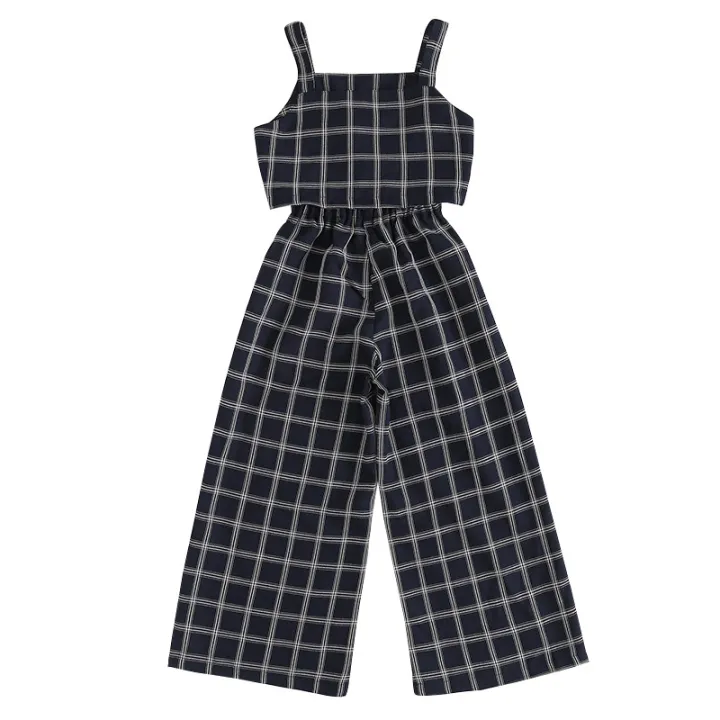 4-to-16-years-big-girls-overalls-casual-korean-elastic-waist-plaid-jumpsuit-for-girls-kids-fashion-loose-children-pants-jumpsuit
