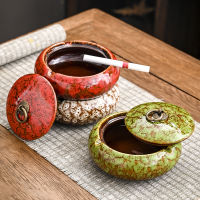 Creative Kiln เปลี่ยนเซรามิค Ashtray พร้อมฝาปิด Vintage Home Office Ashtray Anti-Fly Ash ตกแต่งห้องนั่งเล่นสำหรับแฟน Gift