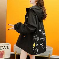 利Korean Style Kawaii Cat Print Jacket Female Student Loose Ins Girl Zipper Solid Coat Baseball Uniform Tops