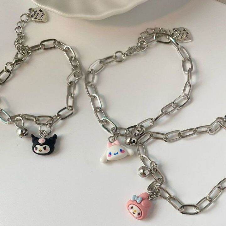 Korean New Fashion Sweet Sanrio Bell Couple Bracelet Cute Cinnamoroll Pochacco Kuromi