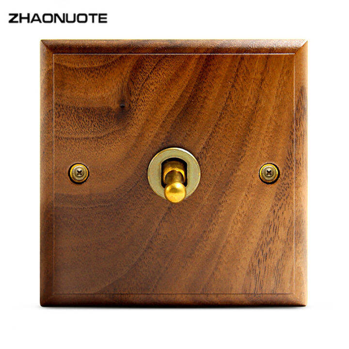 R 86 Type Wall Lamp Switch 14 Gang 2 Way Toggle Switch Concealed Solid Wood Black Walnut Panel