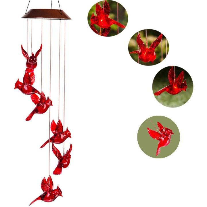 เครื่องปั่นด้ายไฟ-led-โมบายกระดิ่งลมนกสีแดงสำหรับโมบายกระดิ่งลมบ้านผนังตกแต่งในสวนกลางแจ้ง