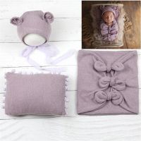 、‘】【= Newborn Photography Props Three-Piece Set Wrapped Bag Baby Full Moon Photo Background Clothing Hat Studio Photography Blanket