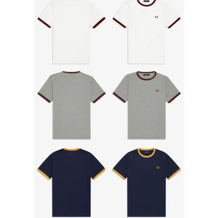 เสื้อยืดแขนสั้นปักลายสีทึบมีหูข้าวสาลี-fredperry-fredperry-สำหรับคอกลมผู้ชายบริสุทธิ์ผ้าฝ้ายหลวมฤดูร้อนแบรนด์อังกฤษ