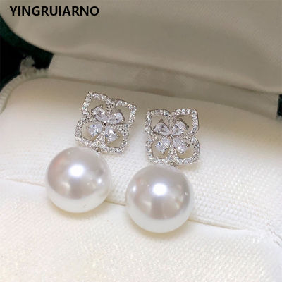 YINGRUIARNO Naturl pearl S925 pure silver earrings natural pearl zircon Natural freshwater pearls earrings