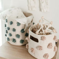 Children Room Toy Storage Bucket Basket Portable Canvas Waterproof Kids Baby Toys Storage Bag Organizer with Handmade Wool Balls