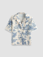 Cider Toile de Jouy Lace Trim Shirt เสื้อเชิ้ตแขนสั้นผู้หญิงเสื้อแฟชั่นผญลุคสตรีทสไตล์เกาหลี