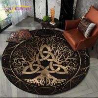 【SALES】 Viking Valknut Yggdrasil Tree of Life Round Area RugCarpet Rug for Living Room Bedroom Sofa Playroom DecorNon-slip Floor Mat