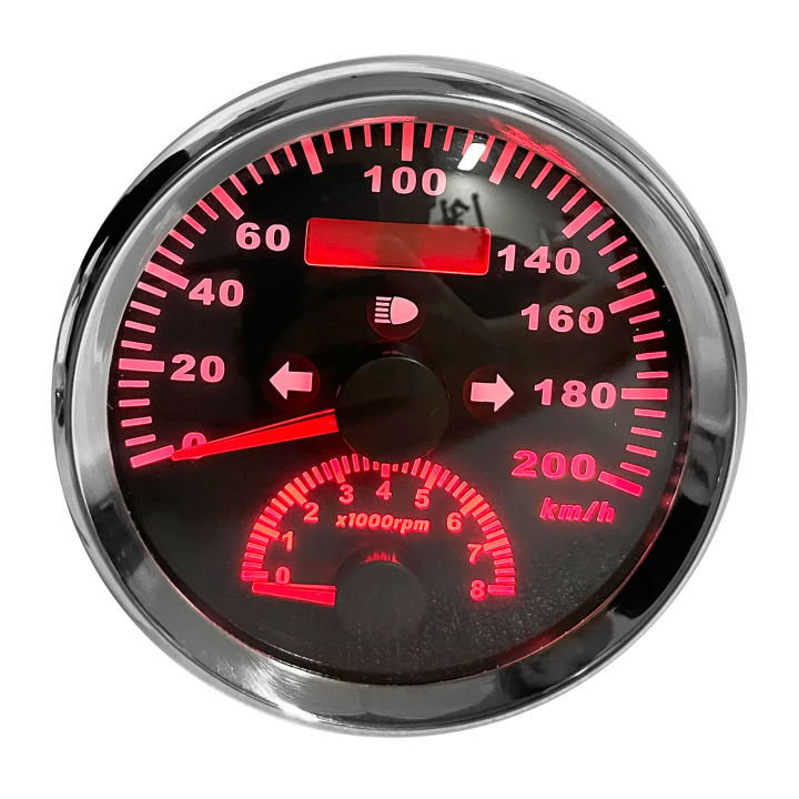 เครื่องวัดความเร็วเครื่องวัดความเร็วความเร็ว0-8000รอบต่อนาที200กม-ชม-พร้อมแสงไฟสีแดงสำหรับรถยนต์รถบรรทุกรถบัสสำหรับเรือจักรยานยนต์