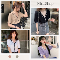 Mira_shop เสื้อไหมพรมคอปกตัดขอบดูดี เสื้อผ้าผญสวยๆ เสื้อแฟชั่นผญ 9390