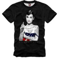 【New】TSHIRTฝ้ายเสื้อยืดลำลองราคาต่ำสุด!!เสื้อยืดลําลอง แขนสั้น พิมพ์ลาย Audrey Hepburn Tattoo Inked Tinte Marilyn Monroe Moti