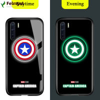 สำหรับ OPPO A91เคสมือถือส่องสว่างเรืองแสงในที่มืด Marvel Avenger โลโก้ซูเปอร์ฮีโร่เคสมันวาวสไปเดอร์แมนไอรอนแมนกระจกเทมเปอร์ธอร์เคสฝาหลัง