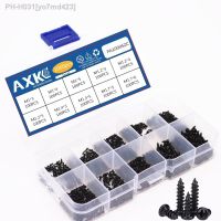 1000pcs/set M1/M1.2/M1.4/M1.7 Round Cross Head Stainless Steel Screws Pan Self Tapping Screw Set Assortment Kit Black