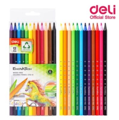 ดินสอสีไม้ 12 สี WOOD-FREE สีไม้ ดินสอสี สีระบาย Deli C110-12 Colored Pencil 12 colors (จำนวน 1 กล่อง)