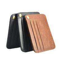 กระเป๋าใบขับขี่ Cowhide Thin Wallet Change Clip Vintage Oil Wax Pickup Sleeve