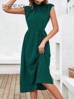 Summer Ladies Elegant Long Casual O-neck Sleeveless Green Belt Maxi Dresses For Women 2022 Fashion A-line Party Dress Robe Femme