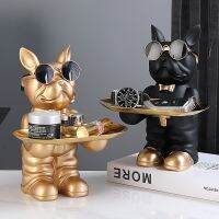 Resin Dog Statue Room Decor Piggy Bank Decorative Storage Tray French Bulldog Sculpture Animal Figurine For Home Desk Decoration