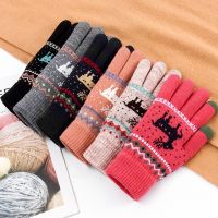 Rimiut Fashion Knitted Thick Gloves For Men amp; Women Christmas Deer Printed Warm Autumn Winter Full finger Gloves 2 Style 6 Color