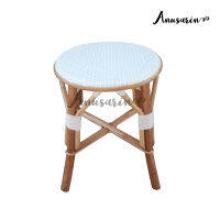 Anusarin Paris Series Stool in White 40x48 cm สตูลโครงสร้างหวายแท้สานหน้าด้วยหวาย PE