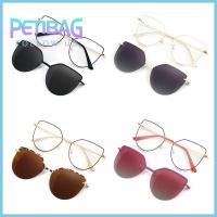 PETIBAG ทันสมัยและทันสมัย กรอบโลหะโลหะ แว่นกันแดดแบบหนีบ เลนส์โพลาไรซ์ พร้อมเลนส์แว่นกันแดด1ชิ้น แว่นตาป้องกันแสงสีฟ้า แว่นสายตาแมว3 in-1 คลิปแม่เหล็กโพลาไรซ์