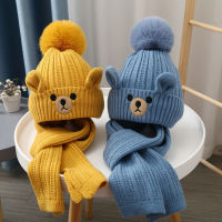 เด็กหมวกผ้าพันคอชุดชายหญิงเด็ก P Ompom Beanies หมวกบวกกำมะหยี่ฤดูใบไม้ร่วงฤดูหนาว WarmToddler เสื้อถักหมวกเกาหลี