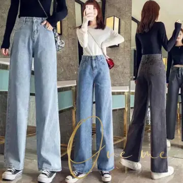 Korean Straight Denim Ladies Jeans Pant For Girls Wide Leg, Solid