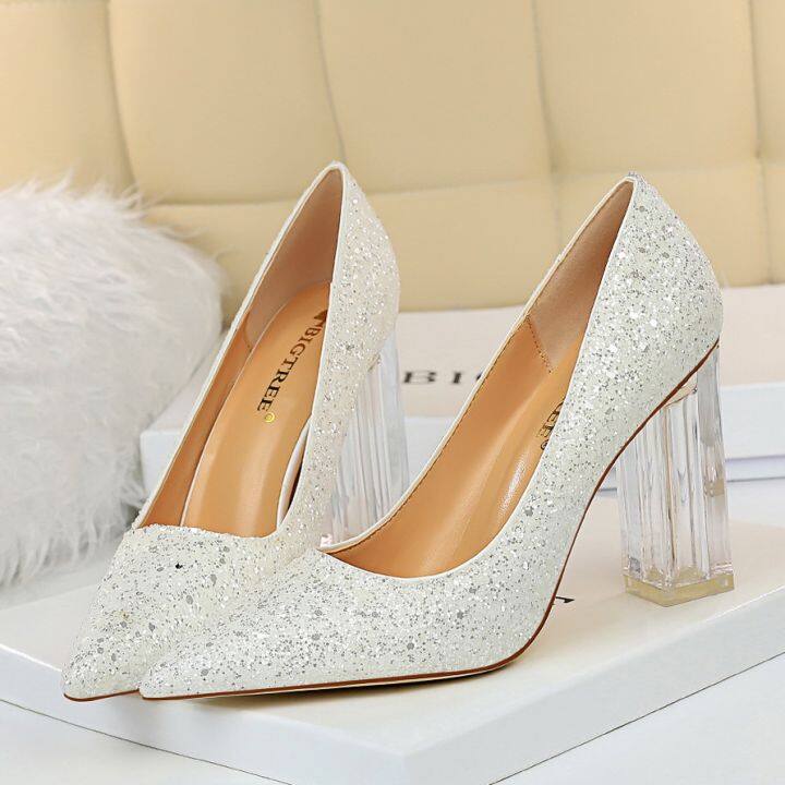 Clear heels with outlet glitter