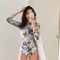 COD DSFERTEREERRE Women Fashion Sexy Floral Print Tight-Fitting Long-Sleeved Zipper Swimsuit