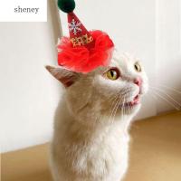 SHENEY หมวกคริสต์มาสสัตว์เลี้ยงรูปทรงกรวยสายรัดปรับได้,หมวกสุนัขคริสต์มาสพร้อมผ้าคลุมเก้าอี้สโนว์แมนลูกไม้สำหรับสุนัขคริสต์มาส