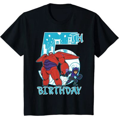 เสื้อยืดลำลองเสื้อยืด พิมพ์ลายกราฟิก Disney Big Hero 6 Baymax Hiro 5th Birthday สําหรับผู้ชายS to4XL