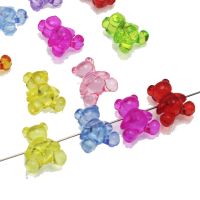 100 Mixed Color Transparent Acrylic Smooth 3D Bear Beads 13mm DIY Bracelet Beads