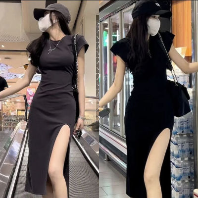 ชุดแซคสีดำฝรั่งเศสฤดูร้อนแฟชั่นชุดเดียวผู้หญิงเกาหลีเซ็กซี่2421