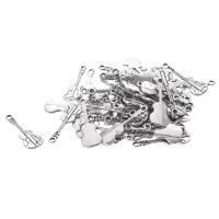 50Pcs Guitar Charms Pendants 10x26mm（Tibetan silver）