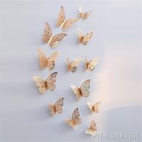 ✸❄☒ 12Pcs 3D Hollow Butterfly Wall Sticker for Home Decoration DIY Cake Decor Butterfly Stickers for Wedding Party Room Fridge Decor