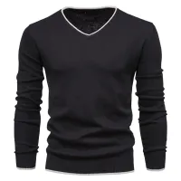 Male Sweaters Men Pullover Autumn Cotton V-Neck Slim Sweater Jumpers Man Knitwear Boy Clothing Plus Size 4XL Simple Style Jersey