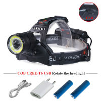 LED headlight USB headlamp led xml t6 cob head torch flashlight head light Super bright Waterproof head torch hunting head lamp