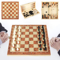 3 in 1 Wooden International Chess Checkers Set Portable Foldable Board Game Funny Chessmen Collection Tactical Strategy Games