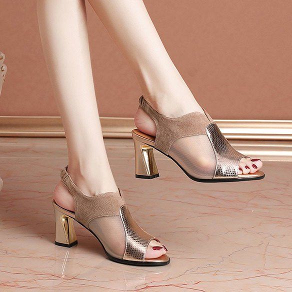 huilm-รองเท้าผู้หญิงส้นสูง8ซม-รองเท้าแตะรัดส้นชายส้นเท้าอ้วนเข้ากับทุกชุดได้กับผู้หญิงรองเท้าส้นสูง