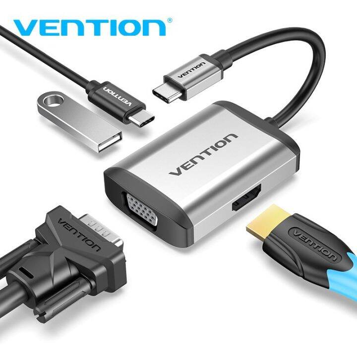 vention-อะเเดปเตอร์แปลง-usb-c-เป็น-hdmi-vga-4k-hdmi-1080p-vga-usb-3-0-pd-สำหรับ2018-dell-xps-samsung-tfahb