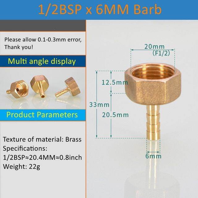 Brass Pipe Fitting 6 8 10 12 14 16mm Hose Barb Tail 1 8 3 8 1 4 Bsp