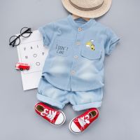 baby boys clothing set cartoon giraffe t-shirt + denim shorts 2PCS kids casual suit children tracksuit